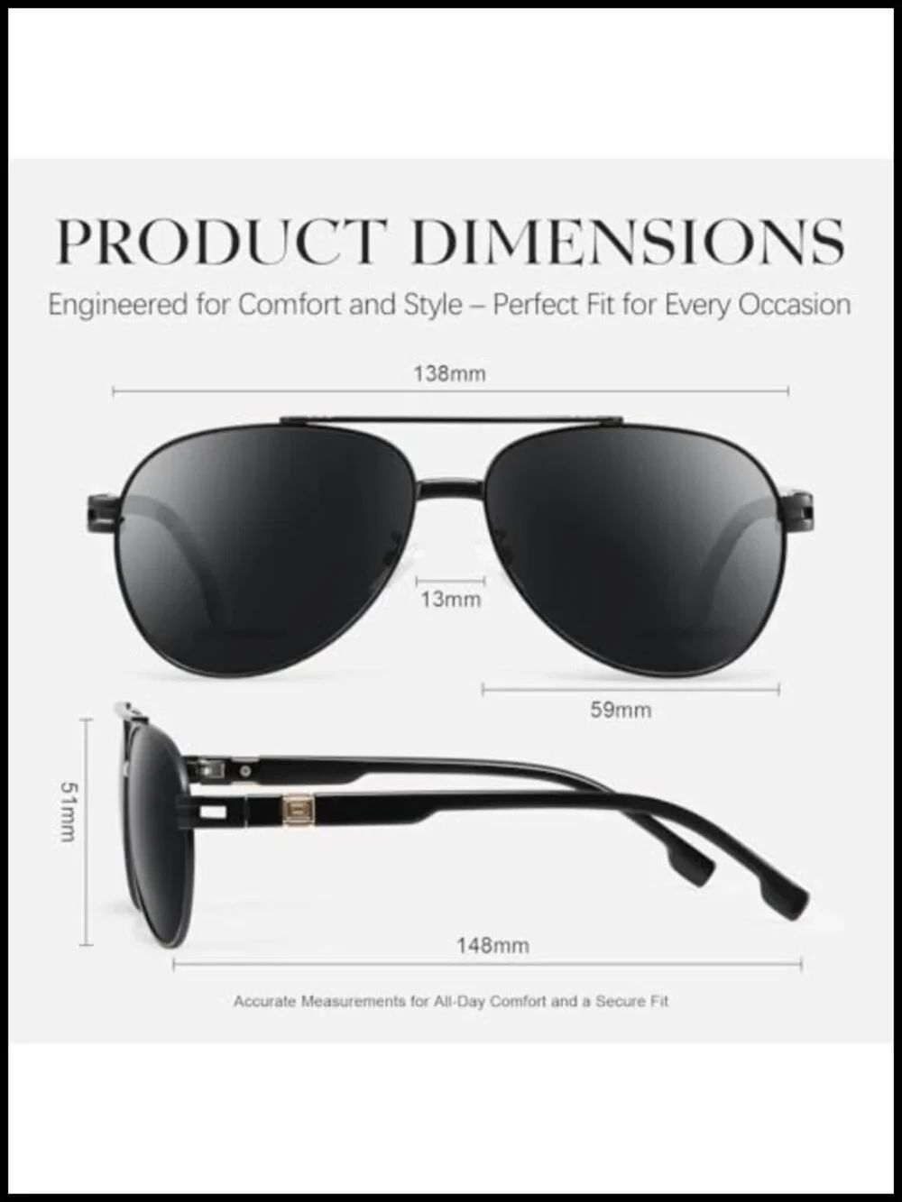 Polarized Aviator Sunglasses - UV Protection, Flexible TR90